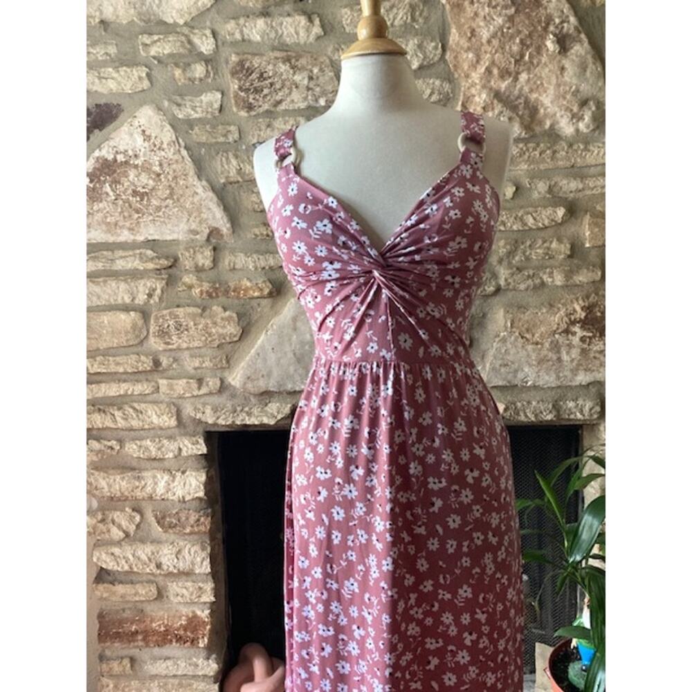 Mauve Pink Floral Daisy Maxi Dress - Derek Heart - L